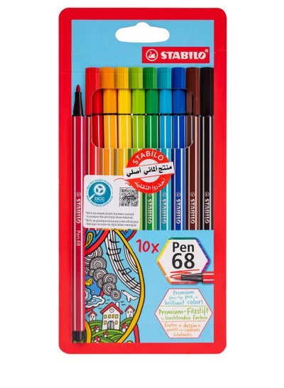 STABILO Pen 68 Fiber-Tip Art & Writing Pens - 10pc Colourful Tension Set for School, Office & Creative Projects - Image 1